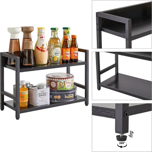 Vista 3 de IBUYKE Estante de especias industrial de 2 niveles, organizador de almacenamiento de escritorio, estante de condimentos de pie para encimera, Negro