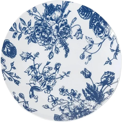 Vista 7 de Efavormart - Paquete de 10 platos de postre de plástico francés – Azul y Blanco Floral, platos de ensalada desechables redondos de 7 pulgadas