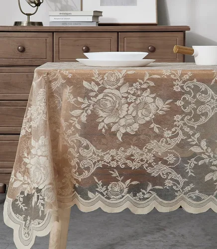 Vista 6 de Warm Home Designs Mantel redondo de 36 pulgadas con diseño de rosa inglesa para mesa auxiliar. LTC negro 36 pulgadas
