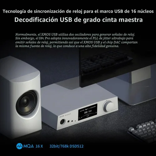 Vista 3 de aune S9c Pro DAC con amplificador de auriculares, entrada de reloj de 10 MHz, 32 bits/768 kHz/DSD512/MQA, chip de doble DAC, conector 6.35/XLR/4.4