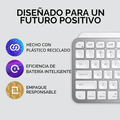 Vista 6 de Logitech MX Keys Mini - Teclado inalámbrico minimalista para Mac, compacto, Bluetooth, teclas retroiluminadas, USB-C, escritura táctil, compatible