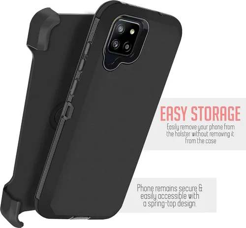 Vista 3 de Funda diseñada para Samsung Galaxy A42 5G, con protector de pantalla integrado, soporte de clip giratorio para cinturón, resistente y resistente