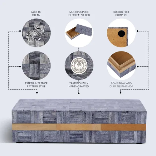 Vista 2 de Handicrafts Home Caja de almacenamiento decorativa grande con tapa, organizador de mesa auxiliar de 10 x 4.5 x 2.5 pulgadas, recuerdo, cajas