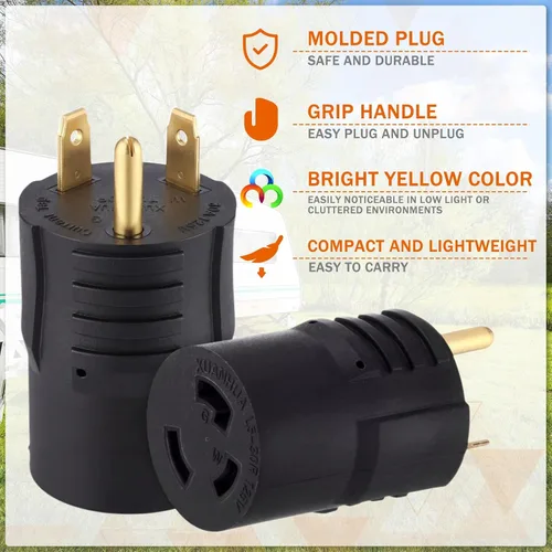 Vista 4 de Kanayu NEMA TT-30P a L5-30R Adaptador RV de 30 amperios, enchufe de bloqueo Negro