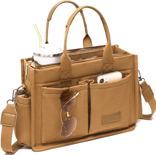Vista 16 de Bolso de lona para mujer, bolsos cruzados para mujer, bolsos de trabajo para computadora portátil, bolso grande de mano para enfermera o profesora