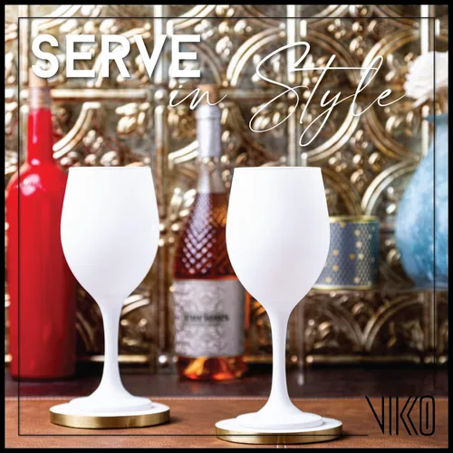 Vista 4 de Vikko Copas de vino blanco, copa de vino de 14 onzas, juego de 6 copas de vino con tallo blanco mate para vino tinto y blanco, copas de vino gruesas
