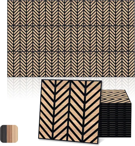 Vista 14 de Paneles acústicos, decoración de grano de madera de PVC, azulejos de pared con patrón tallado de 12 x 12 pulgadas, autoadhesivos para reducción