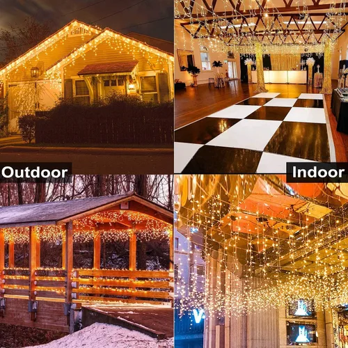 Vista 6 de Toodour Luces de Navidad de carámbano para exteriores, 29.5 pies, 360 luces LED de decoración de Navidad con 60 gotas, 8 modos, conectables, luces