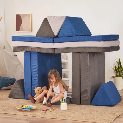 Vista 4 de jela Sofá de juego para niños, tamaño extendido, 8 piezas para la familia, sofá modular de espuma para niños y adultos, juego de casa