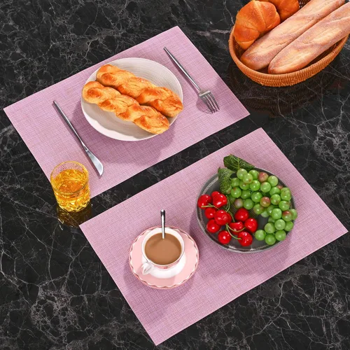 Vista 8 de Zupro - Juego de 4 manteles individuales trenzados de PVC de 18 x 12 pulgadas, color rosa para uso en interiores y exteriores Manteles