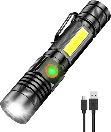 Vista 7 de Linterna magnética recargable de alta luminosidad, súper brillante con luz LED COB, USB C, 7 modos, con zoom, impermeable IPX6, linterna táctica