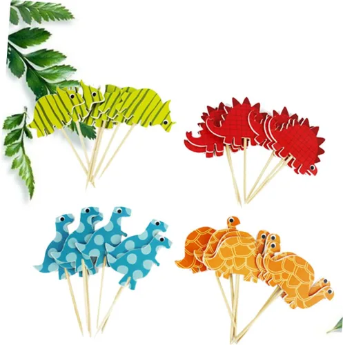 Vista 6 de Dinosaur Cake Toppers 96pcs Paper Cartoon Birthday Party Decorations