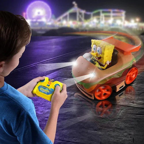 Vista 4 de NKOK Krabby Patty con control remoto con vehículo de Bob Esponja, vehículo RC de función completa, luces de trabajo, tiene control de radio y Turbo