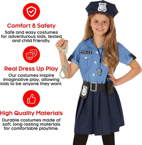 Vista 4 de Morph Costumes Girl Police Officer Costume For Kids Girls Cop Costume For Girls Police Costume Kids Girl Blue Police Officer