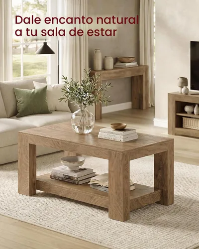 Vista 4 de VASAGLE Mesa auxiliar, mesa central de 2 niveles con encanto rústico