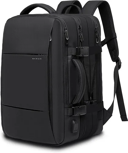 Vista 9 de BANGE Mochilas de viaje de 35L, mochila de mano expandible para aviones, mochila impermeable para laptop de 17.3 pulgadas para hombres y mujeres