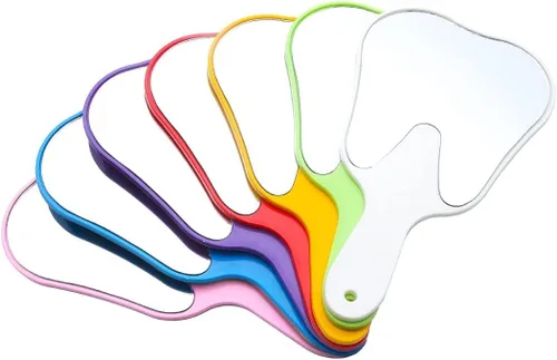 Vista 4 de 6pcs lindo diente en forma de mango dental espejo herramienta irrompible paciente mano espejo plástico vidrio maquillaje espejo