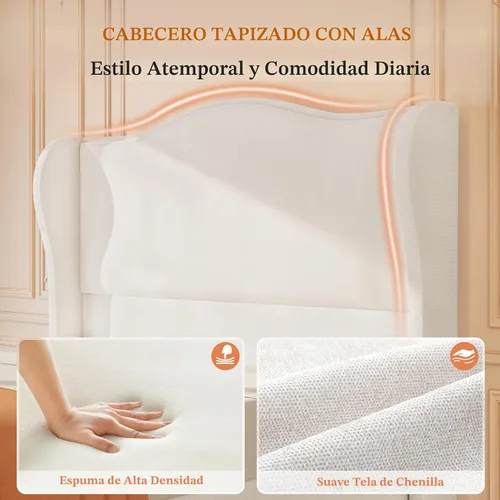 Vista 3 de koorlian - Marco de cama tapizado tamaño King con cabecera de 51 pulgadas Beige
