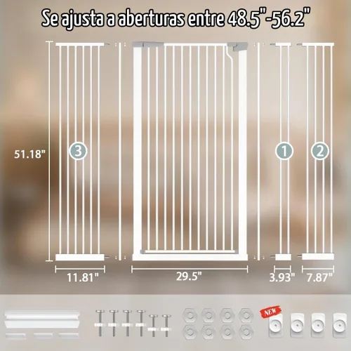 Vista 3 de Puerta para gatos extra alta para puertas, puerta de mascotas montada a presión para gatos y perros, puerta de bebé de 51.18 pulgadas de alto