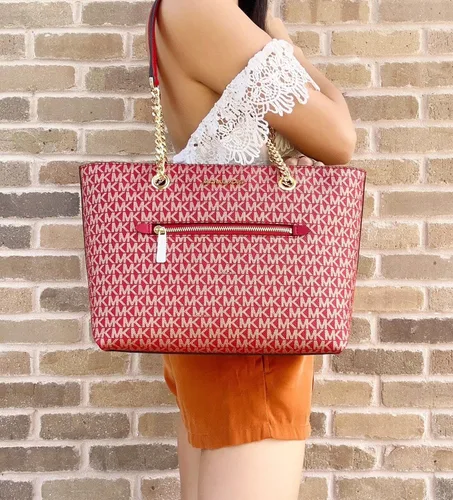 Vista 3 de Michael Kors Jet Set Travel - Bolsa de cadena de bolsillo frontal medio Chili Rojo Oro MK, Rojo, M