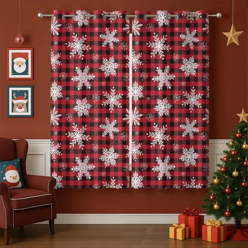 Vista 14 de Cortinas opacas de Navidad para niñas y niños, decoración del hogar, decoración navideña, árbol de acebo, estrella, Navidad, ojales, cortinas