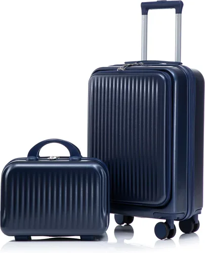 Vista 13 de Merax 3 piezas expandible ABS Hardshell equipaje Sets Spinner Wheel Maleta TSA Lock Suit Case, Apertura frontal negra, Juego de 2 piezas, Maleta
