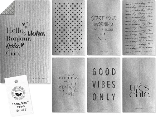Vista 9 de Paquete de 5 paños de cocina suecos teñidos a mano, reutilizables, biodegradables, súper absorbentes de doble textura, embalaje sin plástico
