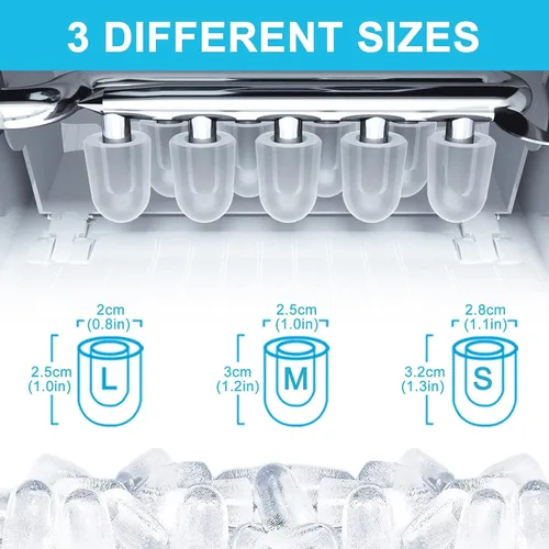 Vista 4 de Máquina de hacer hielo para encimera, máquina de hielo portátil con bala masticable para casa, oficina, bar, fiesta, 33 libras, acero inoxidable