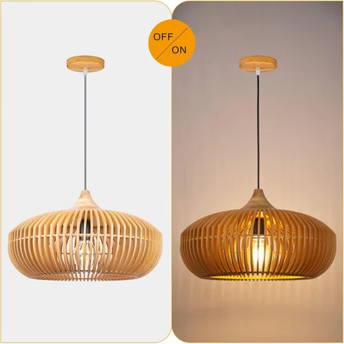 Vista 5 de Arturesthome Lámpara colgante de madera para isla de cocina, lámpara de techo colgante de madera rústica para cafetería, sótano, pasillo, vestíbulo