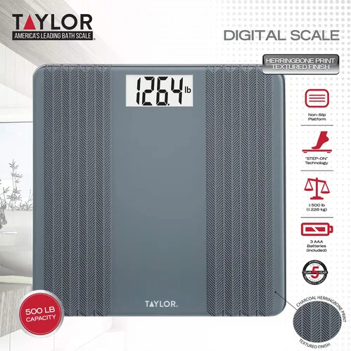 Vista 6 de Taylor Báscula digital de baño con diseño de espiga de pintura texturizada de vidrio, gris, 5273274