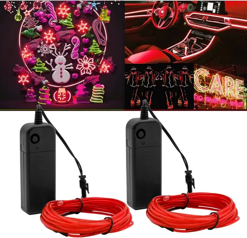 Vista 9 de Ourbest Kit de cable de tira de luz de neón electroluminiscente, 16.4 ft, 2 unidades, cable EL, cable electroluminiscente, con batería para cosplay