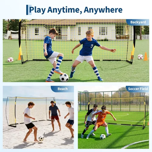 Vista 6 de Portería de fútbol de 12 x 6 pies para patio trasero, red de fútbol portátil con base de metal resistente, equipo de entrenamiento de fútbol
