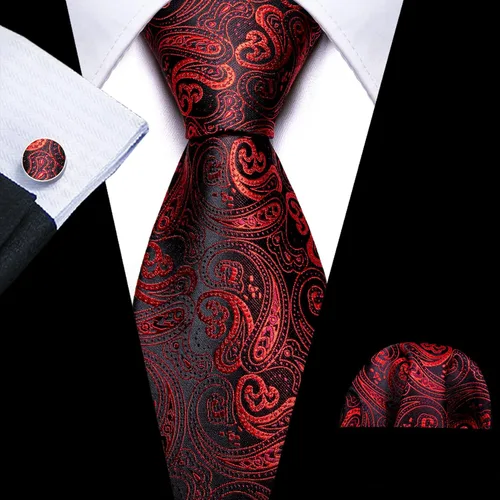 Vista 202 de Barry.Wang - Juego de corbata de seda para hombre, diseño de cachemira, pañuelo y gemelos de bolsillo