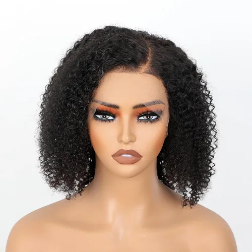 Vista 3 de Pelucas afro rizadas tipo Bob con parte C de 13 x 6 pulgadas, peluca de encaje frontal HD de 14 pulgadas, sin pegamento, parte lateral prearrancada