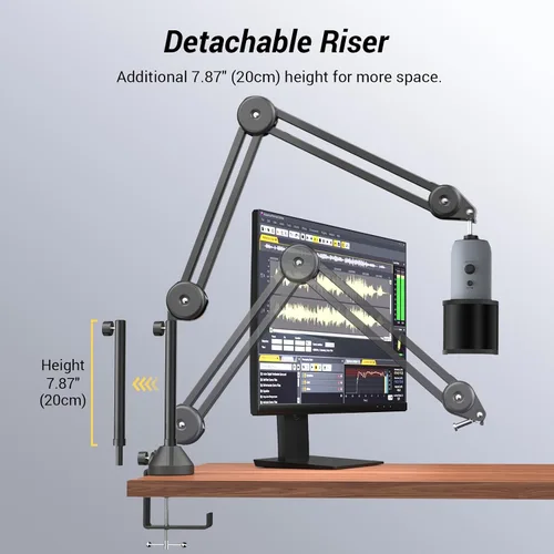 Vista 2 de TONOR Brazo de brazo de micrófono, brazo de micrófono ajustable con filtro pop extra grande, adaptador de tornillo de 3/8 pulgadas y 5/8 pulgadas