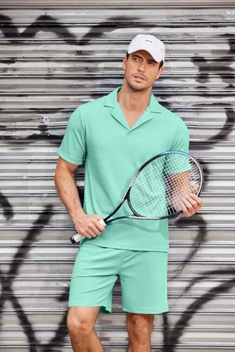 Vista 7 de Ekouaer Conjunto de pijama de manga corta para hombre, tejido elástico