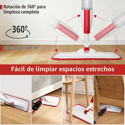 Vista 3 de Trapeadores para limpieza de suelos con rociador húmedo con botella recargable de 14 onzas y 2 almohadillas de microfibra lavables, uso doméstico