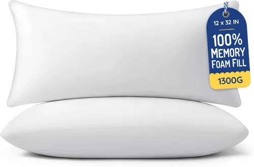 Vista 11 de AM AEROMAX 12x32 Memory Foam Throw Pillow Insert, Rectangular Lumbar, White Long accent shape decorates bed/sofa/couch full pillow-cover look