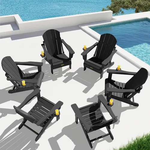 Vista 76 de SERWALL Silla Adirondack plegable para exteriores, silla de patio con portavasos - Ejército