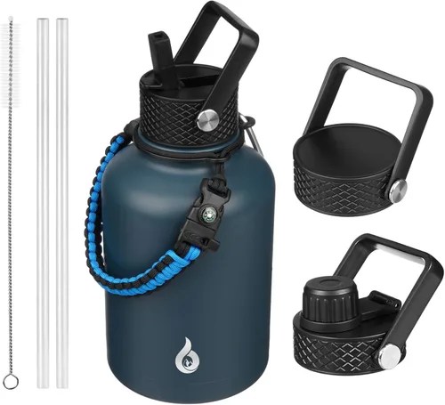Vista 94 de BJPKPK Botellas de Agua Aisladas con Tapa de Pajita, Botella de Agua de Acero Inoxidable de 18oz, Termo Frío Caliente con 3 Tapas, Vaso de Viaje a
