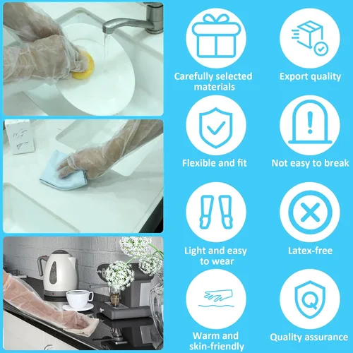 Vista 4 de QfwdfcTrenz 20 guantes de limpieza desechables largos, 23.6 pulgadas de longitud al codo, manga impermeable de plástico para cocinar, lavavajillas
