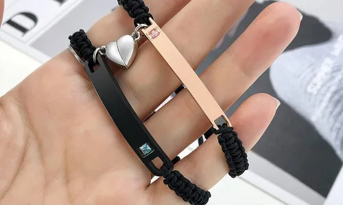Vista 3 de MEALGUET - Pulseras magnéticas personalizadas para parejas de atracción mutua, pulseras de identificación trenzadas con nombre, conjunto de pulseras