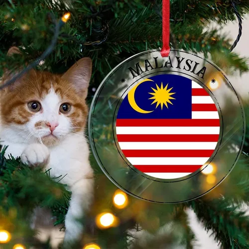 Vista 4 de Adornos de Navidad de Malasia, bandera de Malasia, adornos acrílicos, colgante para árbol de Navidad, bandera nacional, recuerdo del país