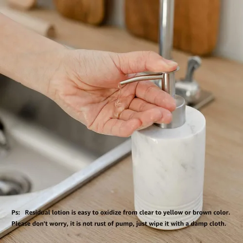 Vista 4 de JIMEI Dispensador de jabón de mármol con bomba de acero inoxidable para encimera de baño, cocina, dispensador de loción y líquido, botella de jabón