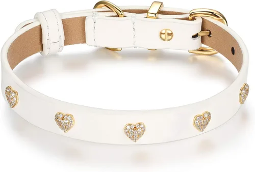 Vista 9 de SCAMPER & CO Collar de perro chapado en oro amarillo de 18 quilates con hebilla chapada en oro amarillo de 18 quilates, collar de perro con corazón