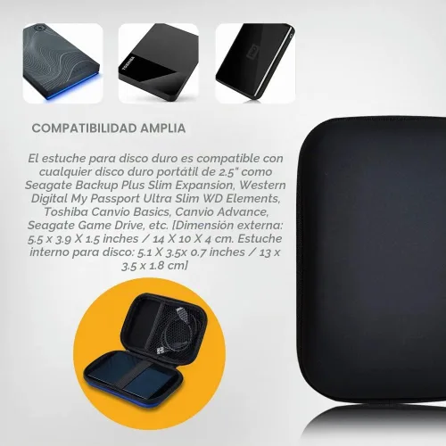 Vista 2 de Estuche de transporte para disco duro, organizador de almacenamiento, bolsa de transporte universal compatible con Western Digital WD Elements