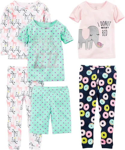 Vista 20 de Simple Joys by Carter's Conjunto de pijama de algodón ajustado de 6 piezas para bebés, niños pequeños y niñas, paquete de 3