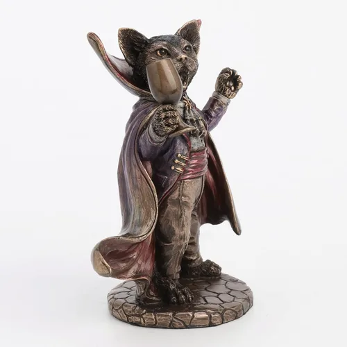 Vista 3 de Veronese Design 5 1/4 pulgadas Vampire Cat Wine Taster Resina Animal Estatuilla Acabado Bronce