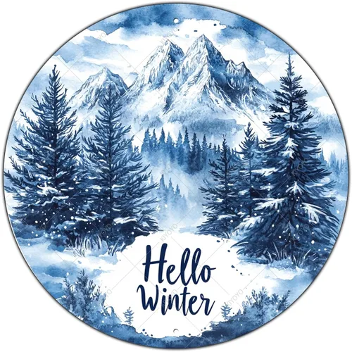 Vista 9 de Letrero redondo de metal rústico para decoración de pared, placa de decoración de pared con texto en inglés "Merry Christmas" azul y plateado