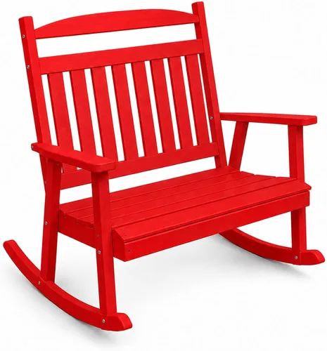 Vista 27 de Amish Made Antique Mahogany Double Rocking Chair Bench, HDPE Made in USA